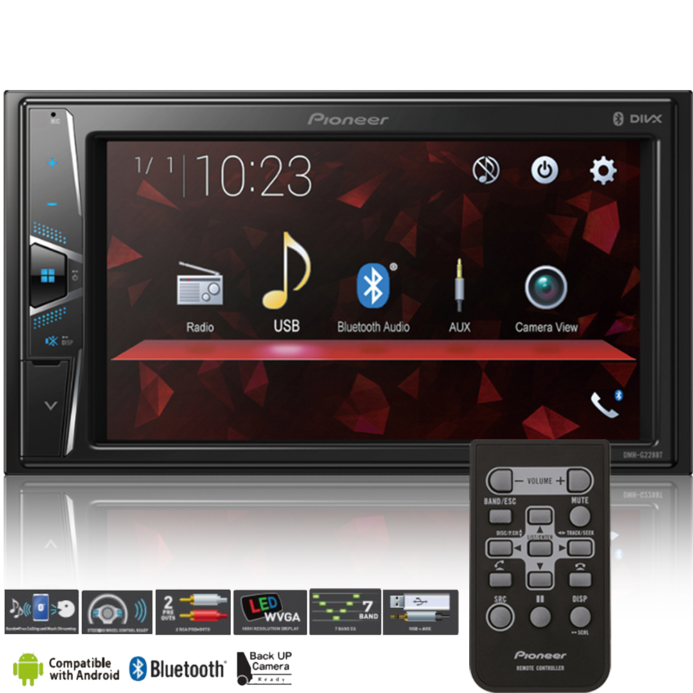 Central Multimídia 2 Din 6,2" Touch Bluetooth USB Entrada Ré Sem Espelhamento Pioneer - DMH-G228BT