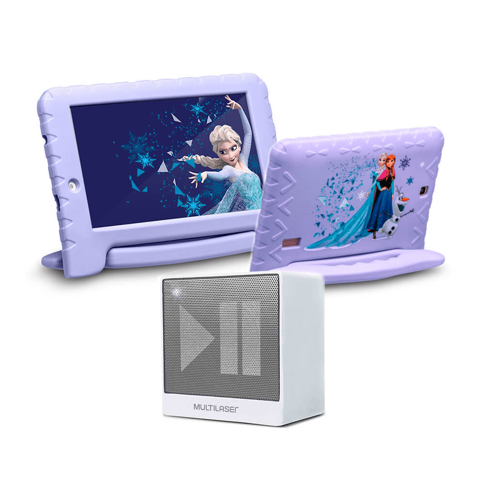 COMP Tablet Multilaser Disney Frozen Plus Wi Fi Tela 7" 16GB Quad Core NB315 + Caixa De Som Mini Aux BT Branca SP278