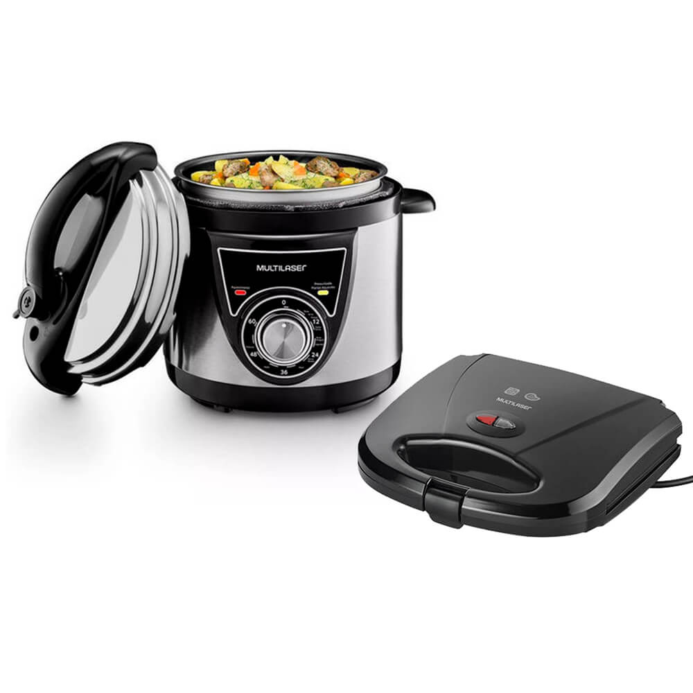 COMP Kit Panela de Pressão Elétrica 4L 127V + Grill e Sanduicheira 750W 127V Multilaser