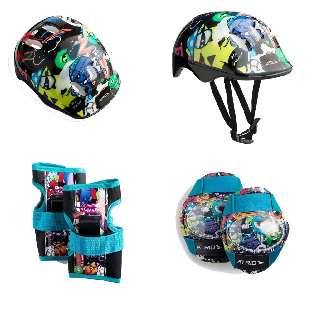 Patinete Atrio 2 Rodas Monster Preto ES271 + Kit de Proteção Infantil Masculino Monster ES200 - Atrio