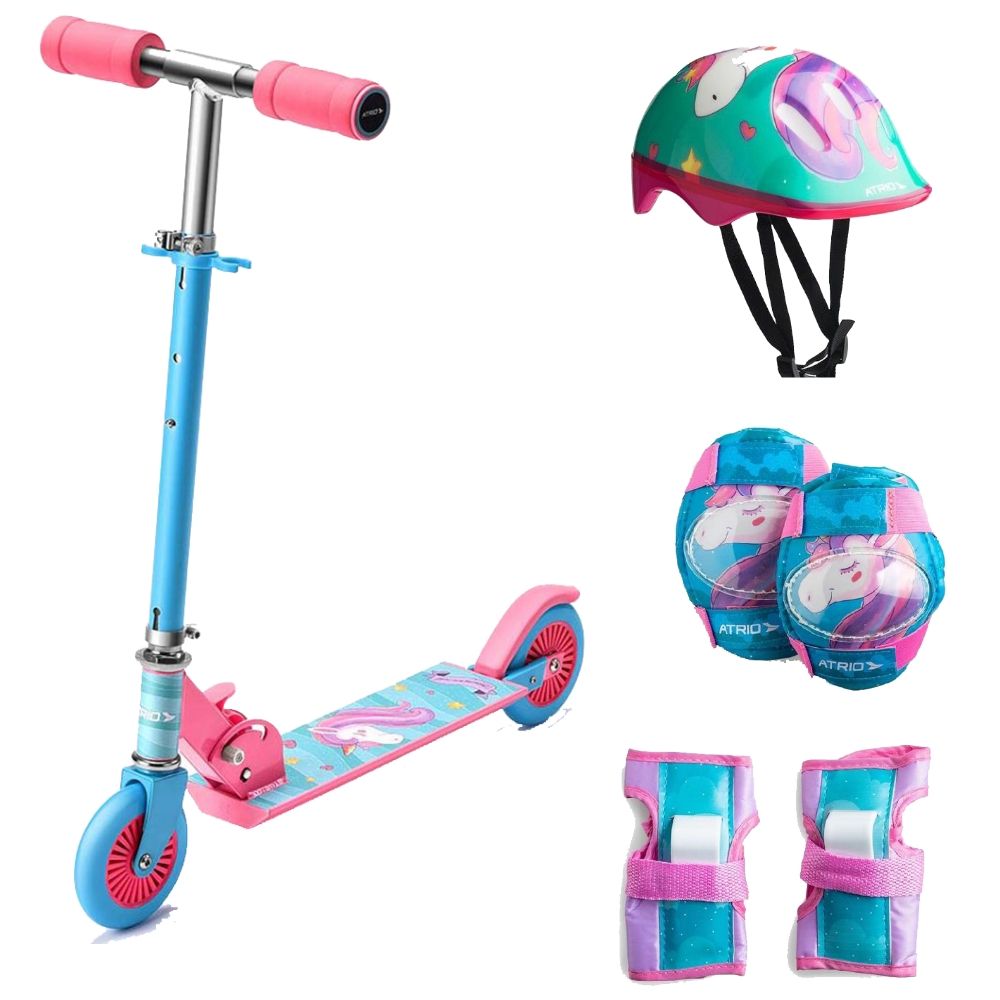 COMP Patinete Infantil Feminino 2 Rodas Unicornio ES270 + Kit de Proteção Infantil Unicorn ES199 - Atrio