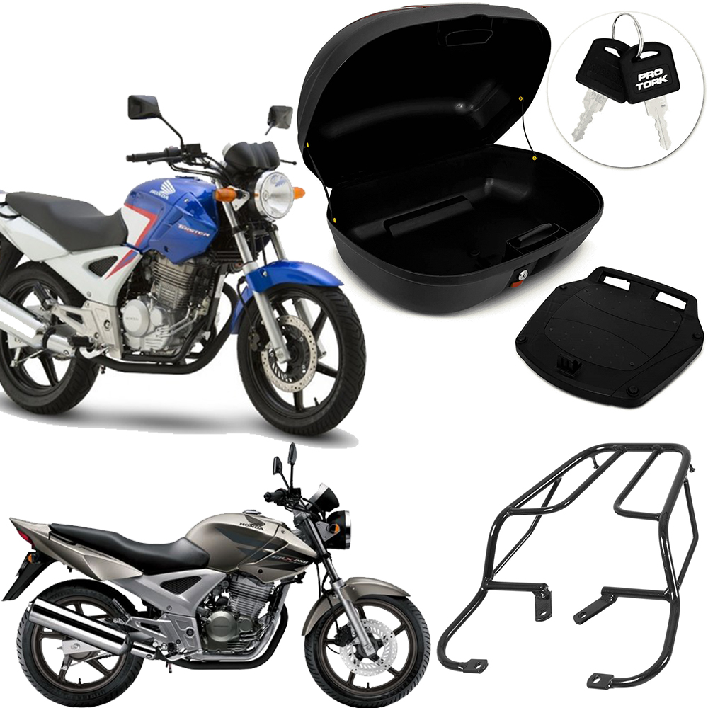 COMP Kit Bauleto 45 litros + Bagageiro Honda CBX Twister 250 2002 até 2008 Preto BA-60HP - Pro Tork