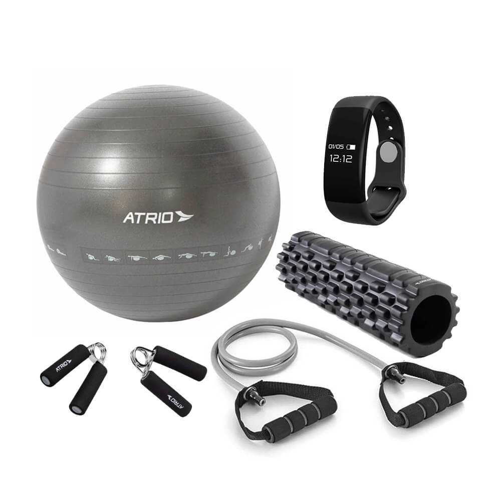 COMP Kit Ginástica Pulseira com Monitor Cardíaco + Bola + Extensor Elástico + Rolo de Exercício/Yoga + Hand Grip