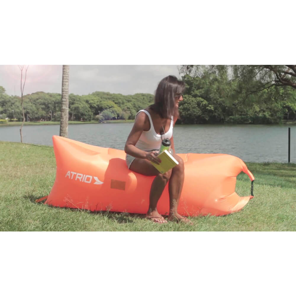 COMP Kit Lazer Assento Inflável Atrio Chill Bag Laranja ES140 + Mini Geladeira 4L Branca 12V 110V Multilaser - TV009
