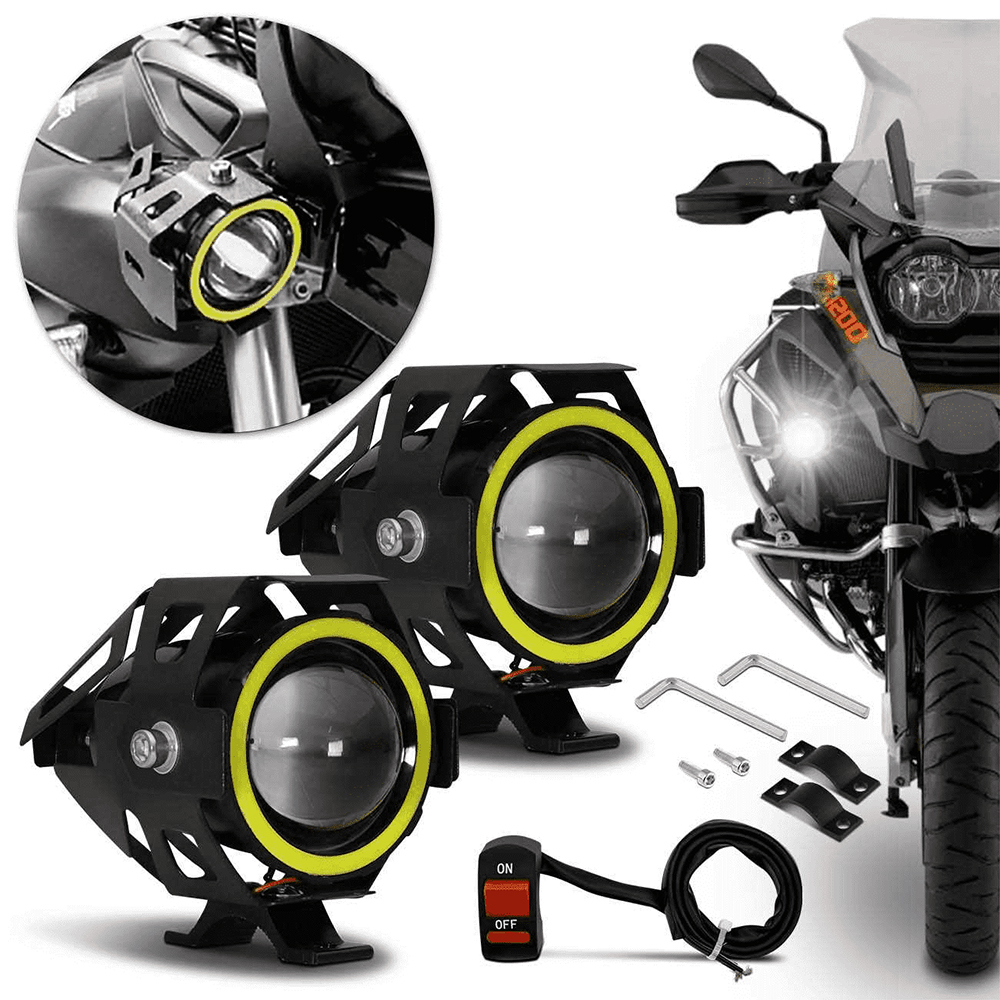COMP Kit Bauleto 45 Litros Preto com Lente Vermelha BP-09 Pro Tork + Par Farol LED U7 Angel Eyes 6000K 3000LM Shocklight