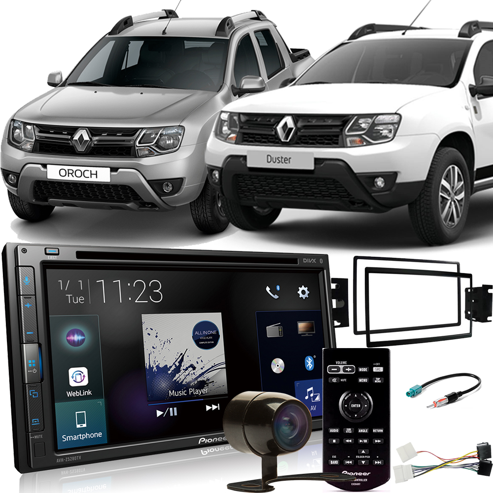 COMP Kit DVD Player Renault Duster/Oroch PCD 2018 a 2020 AVH-Z5280TV Pioneer + Moldura + Câmera de ré + Chicotes