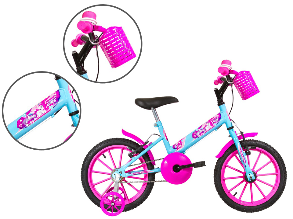 COMP Bicicleta Infantil Aro 16 Ultra Kids T Azul Bebe/Rosa BMT16-01AZBRS + Kit Proteção Infantil Feminino