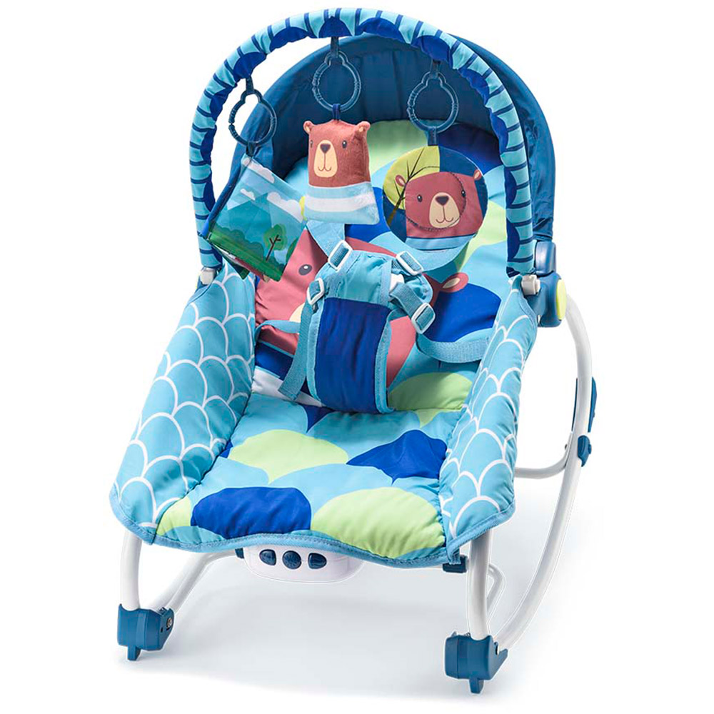 COMP Kit Carrinho de bebê Berço com Bandeja Nap Azul + Cadeira de Balanço Bebe Menino Weego