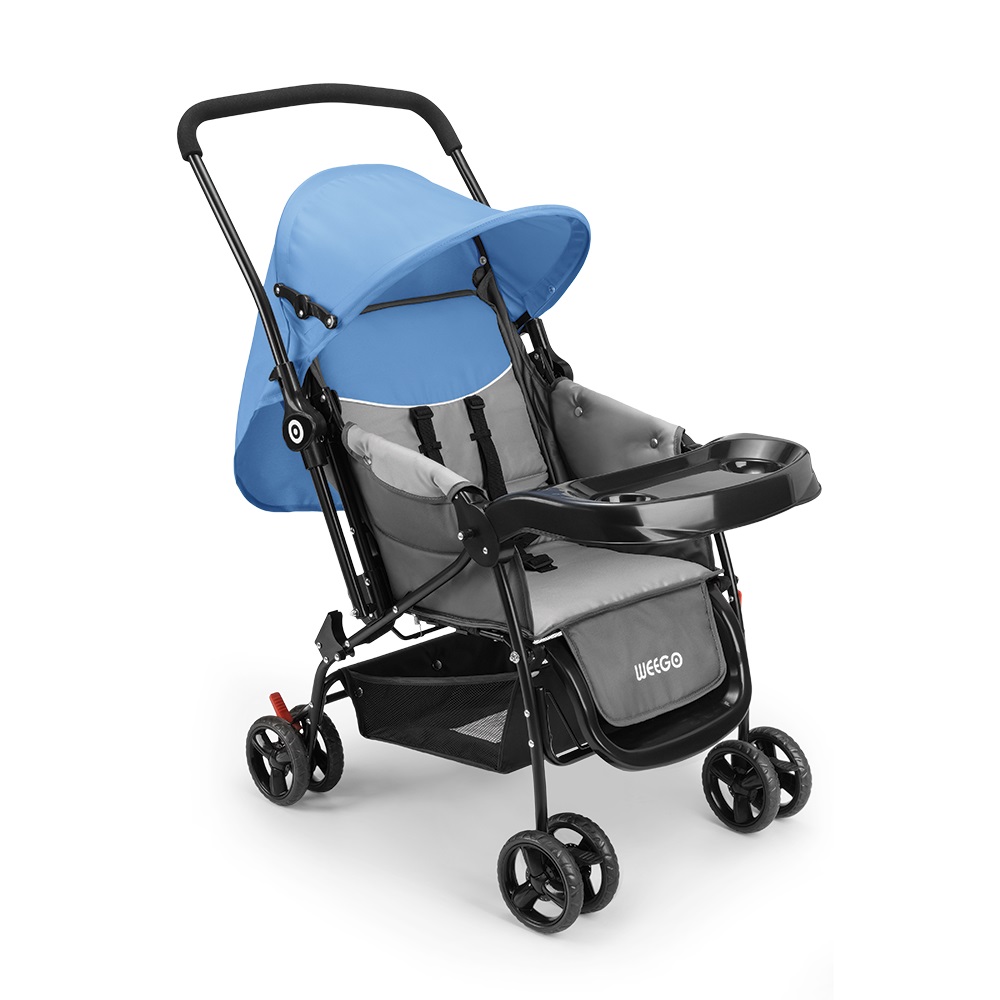 COMP Kit Carrinho de bebê Berço com Bandeja Nap Azul + Cadeira de Balanço Bebe Menino Weego