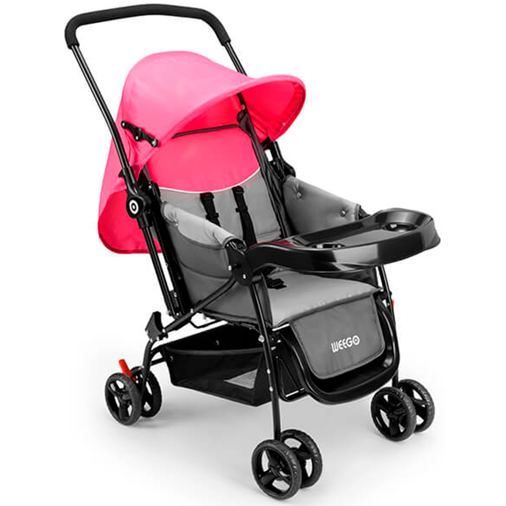 COMP Kit Carrinho Bebe Berço com Bandeja Nap Rosa + Cadeira Alta De Alimentacao Navy Meal Vermelho Weego