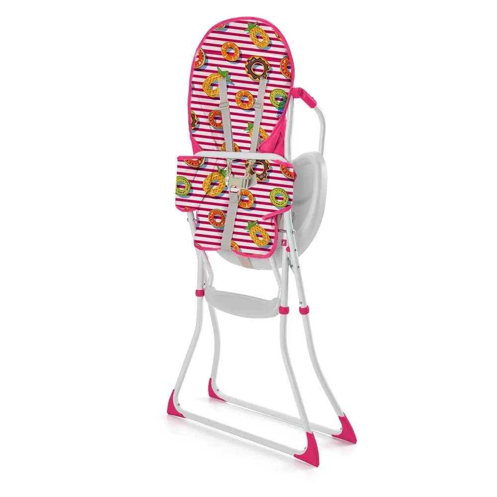 COMP Kit Carrinho Bebe Berço com Bandeja Nap Rosa + Cadeira Alta De Alimentacao Navy Meal Vermelho Weego