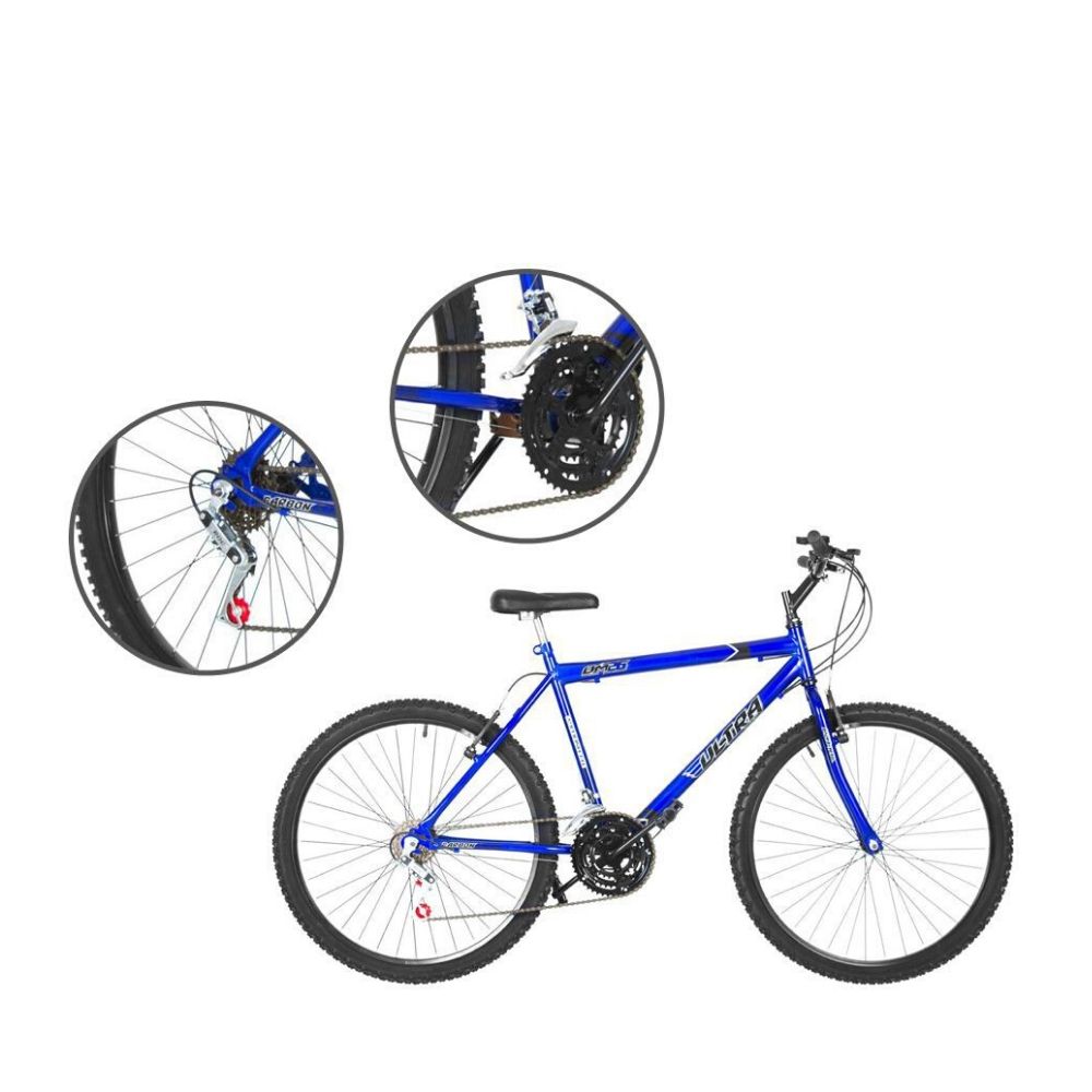 COMP Bicicleta Aro 26 18 Marchas Ultra Bikes Azul BM26-01AZ + Luvas Atrio para Esportes Preto Tamanho M - BI079