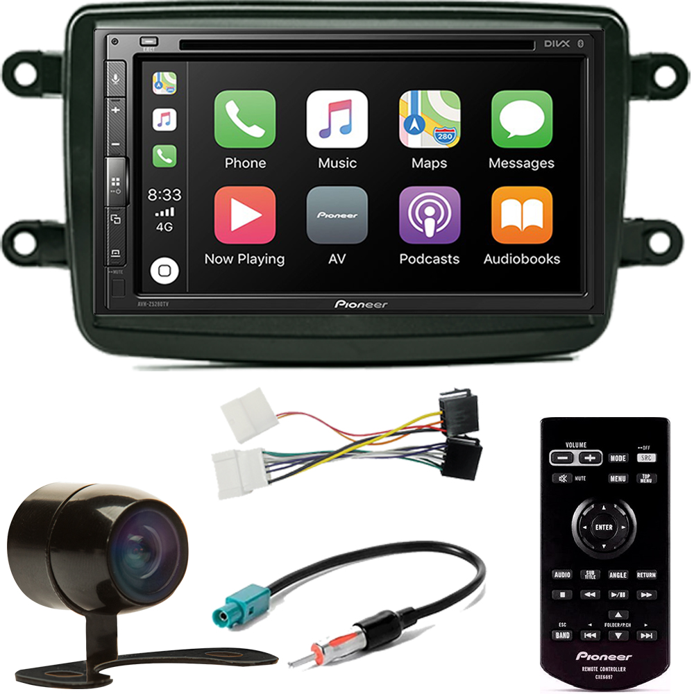 COMP Kit DVD Player Renault Kwid 2011 a 2020 AVH-Z5280TV Pioneer + Câmera de ré + Moldura 2 din + Chicotes