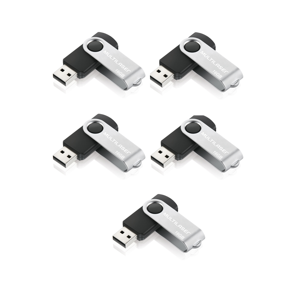 COMP Kit Armazenamento 5 Pen Drives 16 Gb Twist Multilaser USB 2.0 Preto e prata - PD588