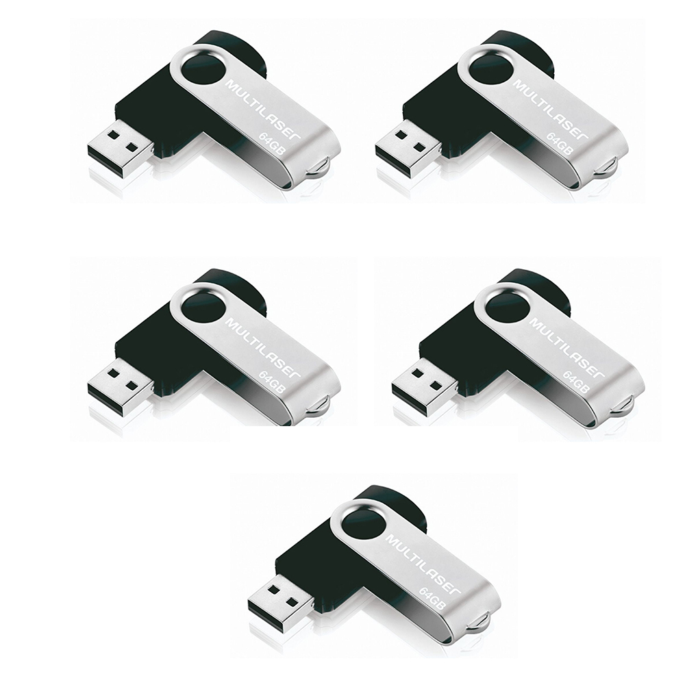 COMP Kit Armazenamento 5 Pen drives 64 Gb Twist 2 - PD590 Preto - Multilaser