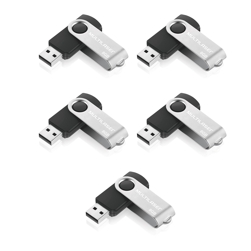 COMP Kit Armazenamento 5 Pen drives Multilaser Twist 8 GB Preto USB 2.0 - PD587