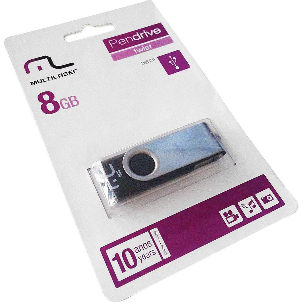 COMP Kit Armazenamento 5 Pen drives Multilaser Twist 8 GB Preto USB 2.0 - PD587