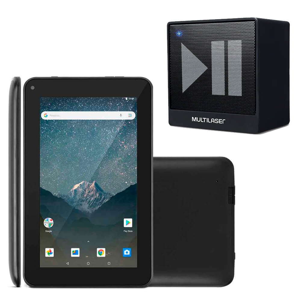 COMP Kit Tablet Multilaser M7S GO 7" 16GB Preto NB316 + Caixa De Som Mini Aux BT Preta SP277