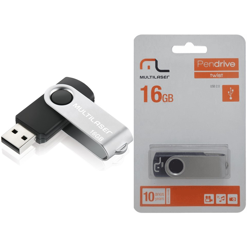 Pen drive Twist Preto USB 2.0 Multilaser Capacidade: 16