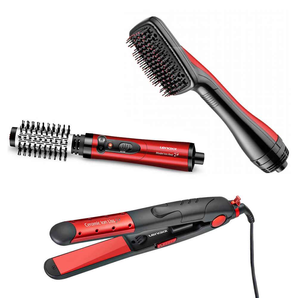 Kit Beleza Red 127V Escova Secadora Beauty + Prancha Chapinha + Escova Rotativa