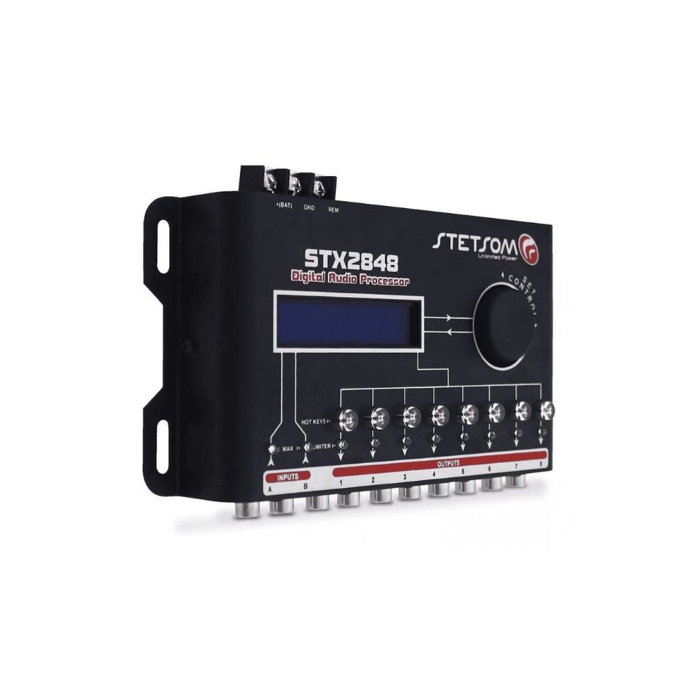 Processador de Áudio Digital Stetsom STX2848 2 Canais 8 Saídas 15 Bandas