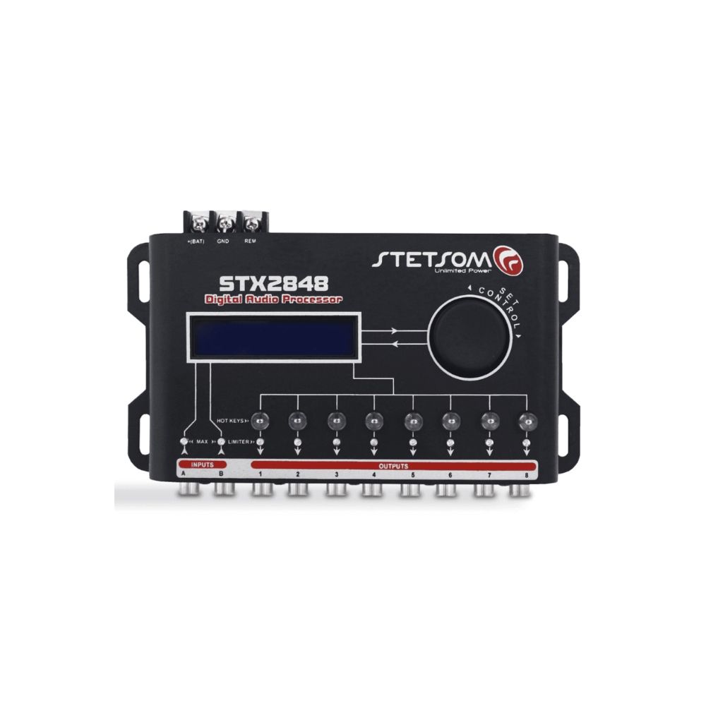 Processador de Áudio Digital Stetsom STX2848 2 Canais 8 Saídas 15 Bandas