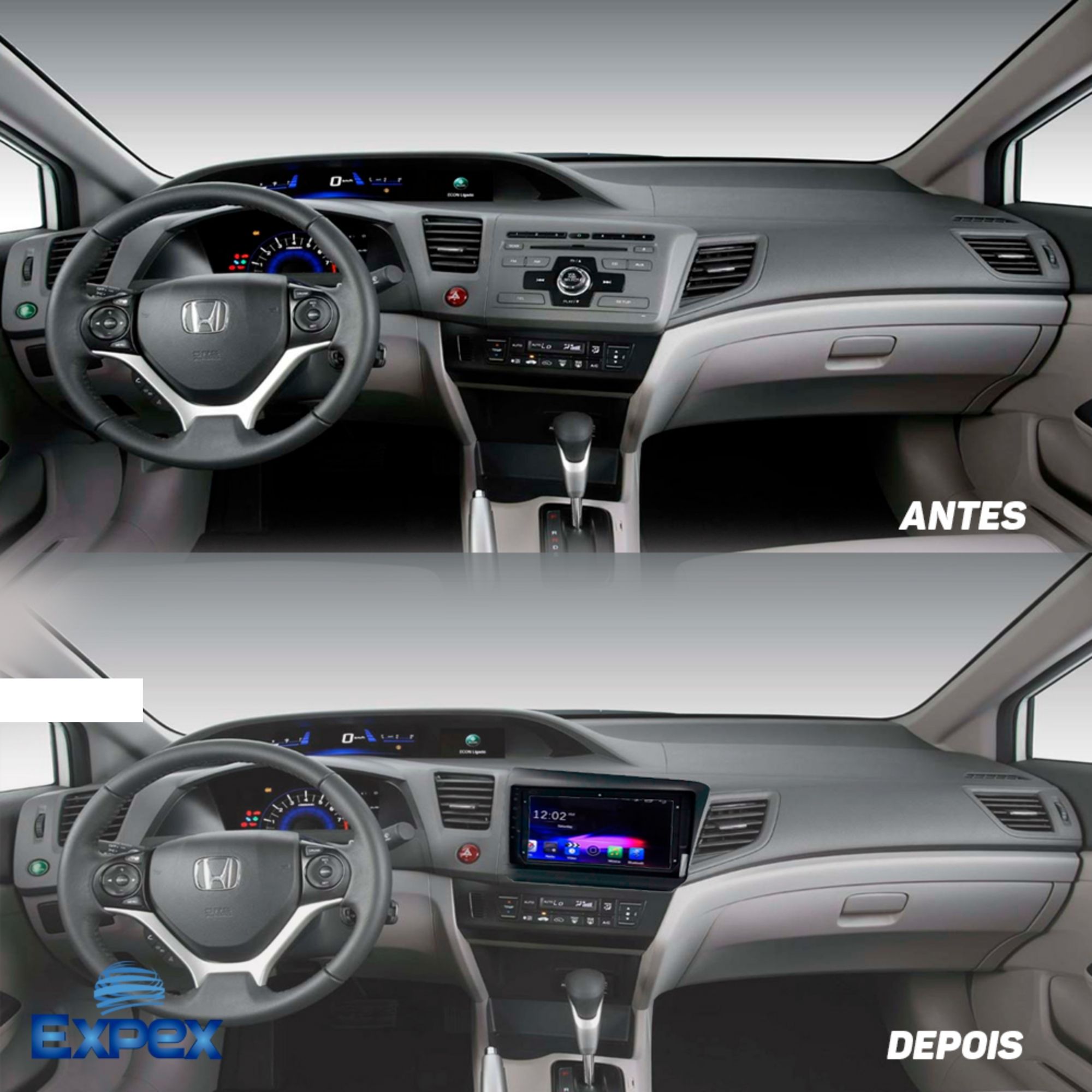 Moldura 2 din Grafite Honda Civic 2012 a 2016 9 Polegadas EPX9HO004