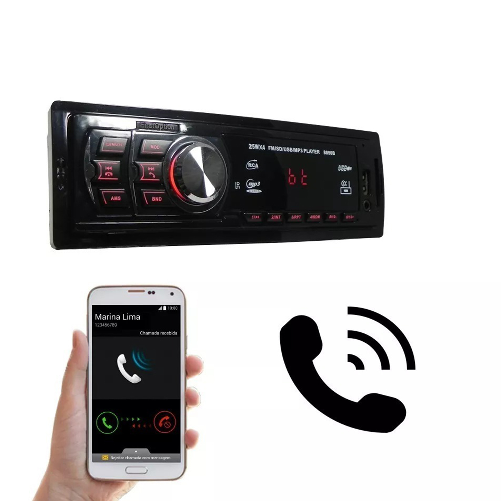 Som Automotivo 8850b MP3 BT FM USB SD AUX Controle Remoto + Pen Drive Twist 2.0 8GB