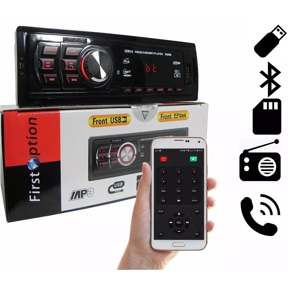Som Automotivo 8850b MP3 BT FM USB SD AUX Controle Remoto + Pen Drive Twist 2.0 8GB