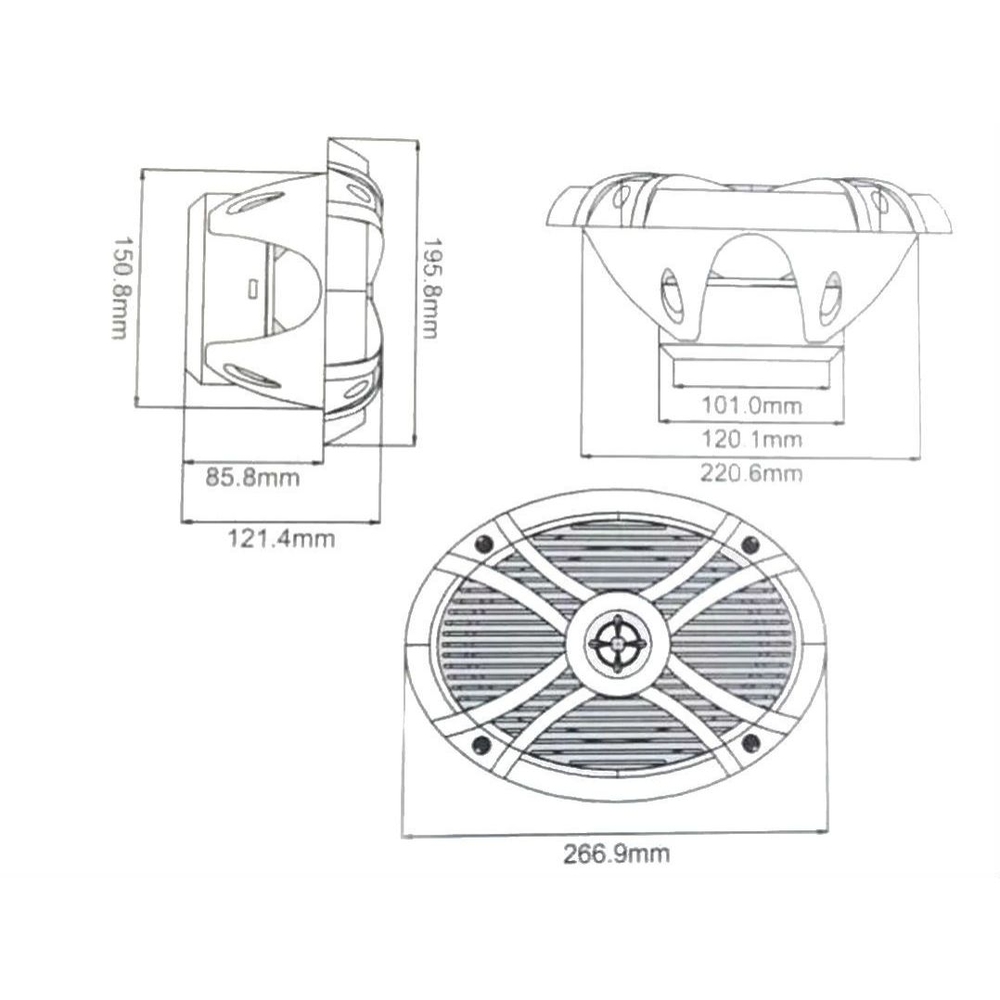 Par Alto Falante Marine 6x9 Polegadas 300W RMS Mr 69.2 Coaxial Marinizado Barcos e Lancha Hurricane