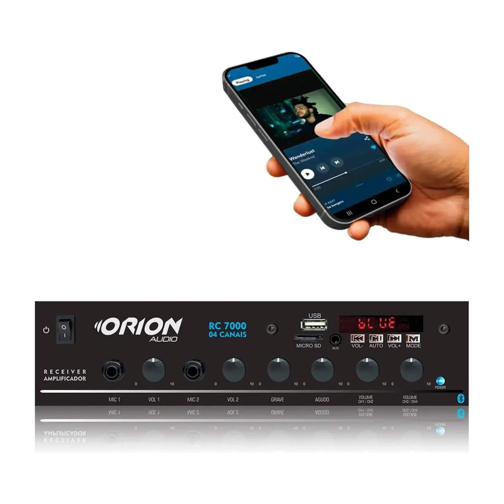 Amplificador Som Ambiente 125 RMS BT/AUX/USB/MP3 4 Canais - Orion Rc7000bt 2AMP7000B