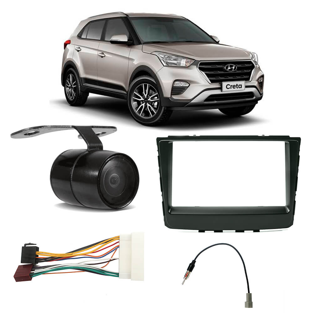 COMP Kit Creta 2017 em diante com Câmera de Ré + Moldura + Chicotes e Cabo P2