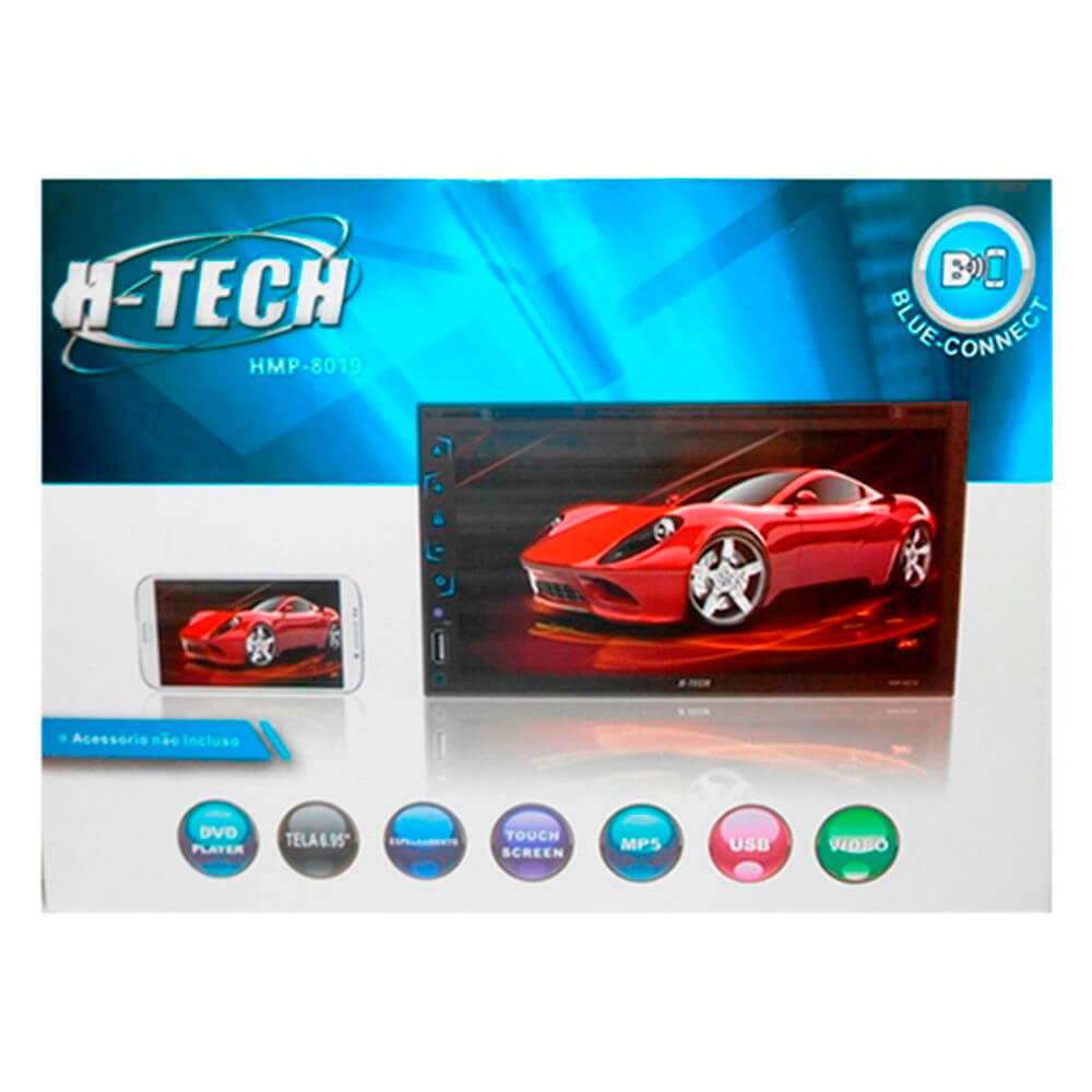 COMP Kit Central Multimídia Corsa/Montana/Meriva/Vectra Universal 2 din H-Tech HMP-8019 7" + Moldura + Câmera de Ré