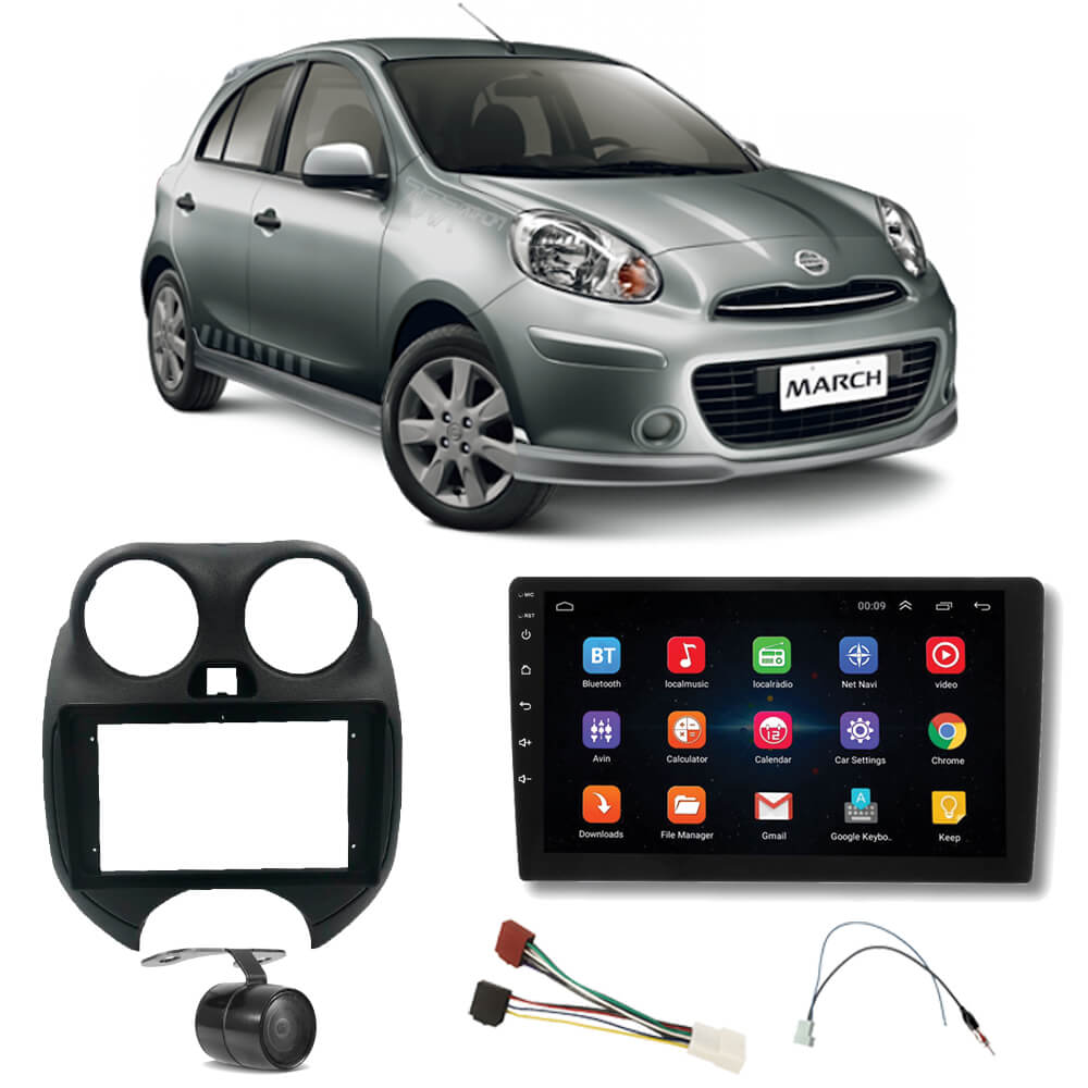 COMP Kit Central Multimídia H-tech Android 9" Nissan March 2010 a 2020 + Chicotes + Moldura + Câmera - HT9120