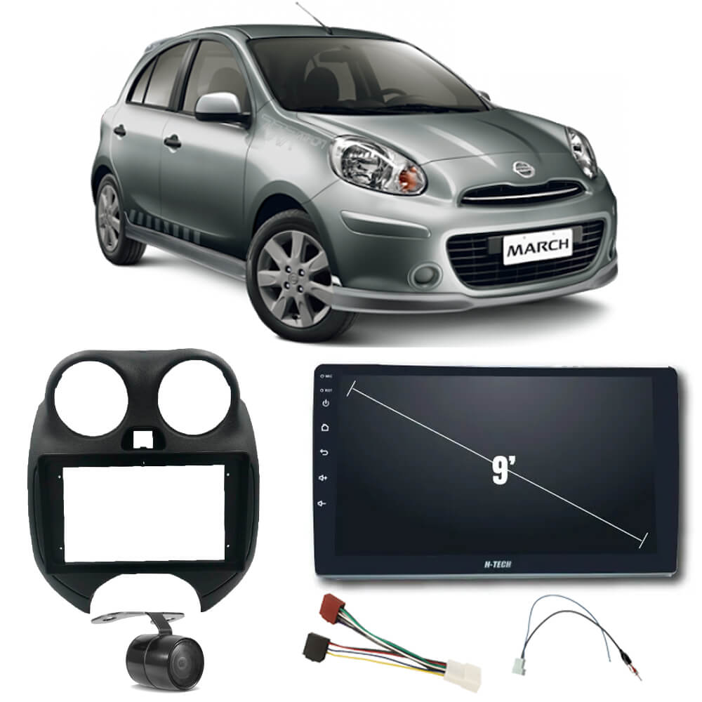 COMP Kit Central Multimídia H-tech 9" Nissan March 2010 a 2020 + Chicotes + Moldura + Câmera - HT9020