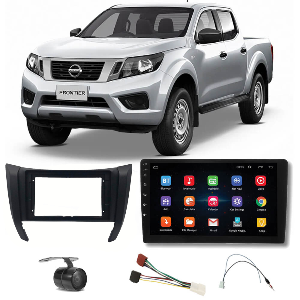 COMP Kit Central Multimídia H-tech Android 9" Frontier 2014 a 2017 + Chicotes + Moldura + Câmera - HT9120