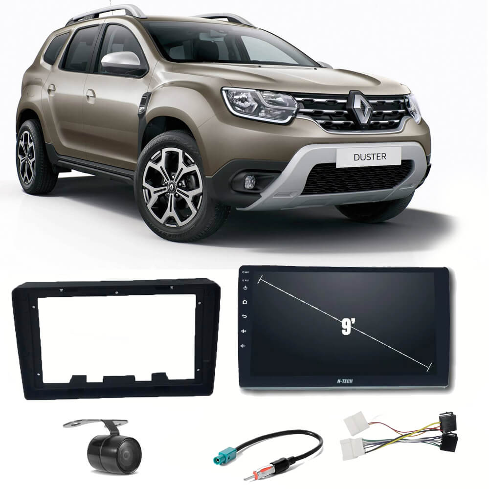COMP Kit Central Multimídia H-tech 9" Duster Novo Painel 2020 em diante + Chicotes + Moldura + Câmera - HT9020