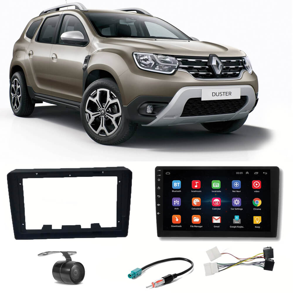 COMP Kit Multimídia H-tech Android 9" Duster Novo Painel 2020 em diante + Chicotes + Moldura + Câmera - HT9120