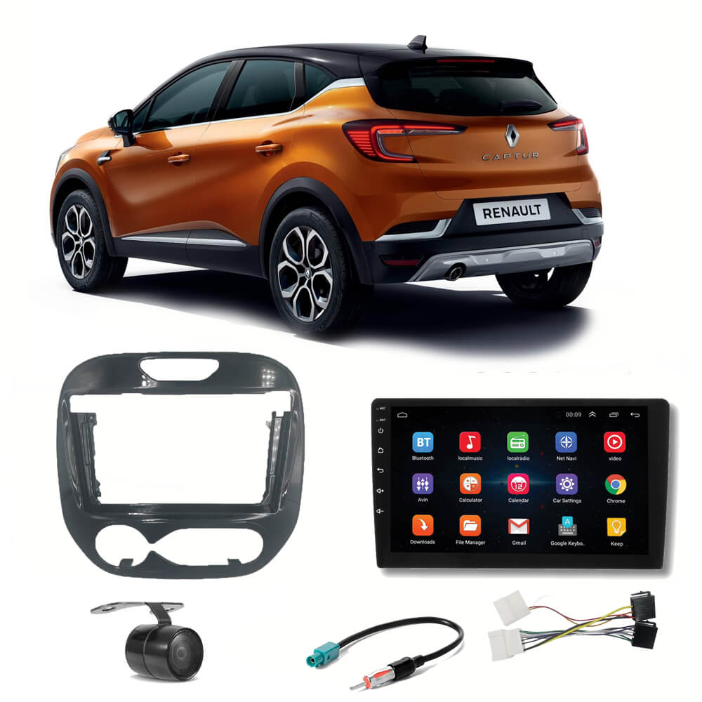 COMP Kit Central Multimídia H-tech Android 9" Captur 2018 a 2020 + Chicotes + Moldura + Câmera - HT9120