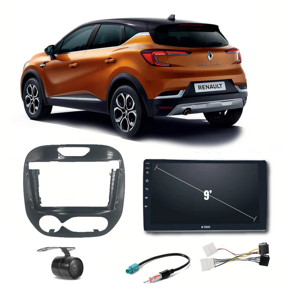 COMP Kit Central Multimídia H-tech 9" Captur 2018 até 2020 + Chicotes + Moldura + Câmera - HT9020