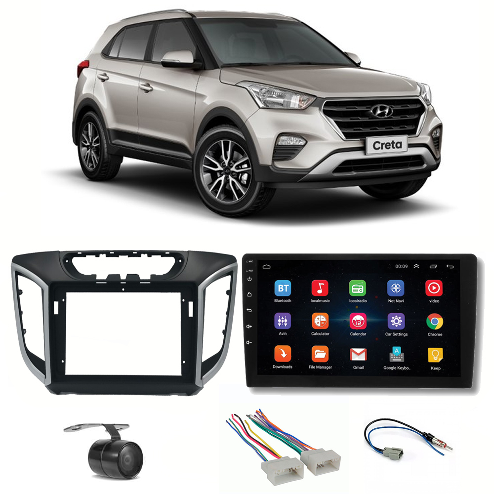 COMP Kit Central Multimídia H-tech Android 9" Creta 2017 a 2020 + Chicotes + Moldura + Câmera - HT9120