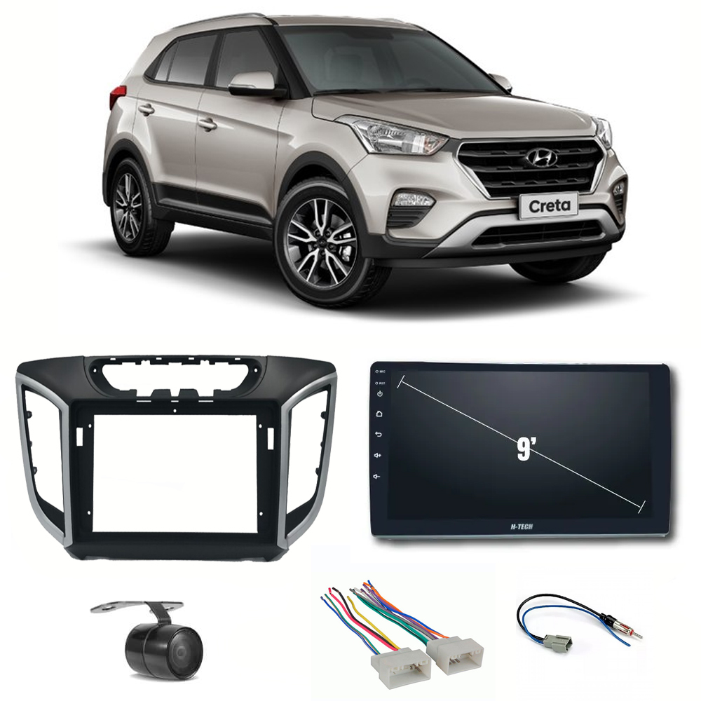 COMP Kit Central Multimídia H-tech 9" Creta 2017 até 2020 + Chicotes + Moldura + Câmera - HT9020