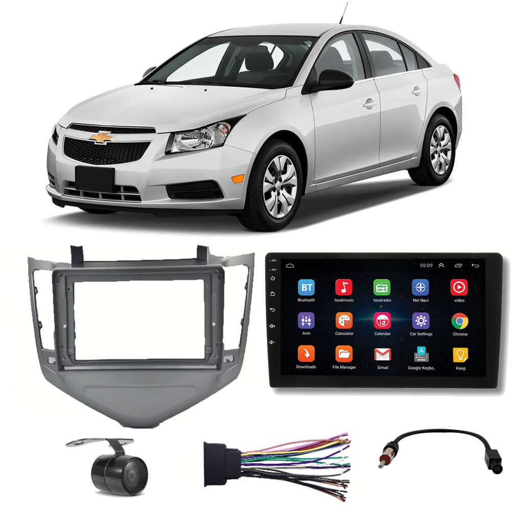 COMP Kit Central Multimídia H-tech Android 9" Cruze 2009 a 2011 + Chicotes + Moldura + Câmera - HT9120