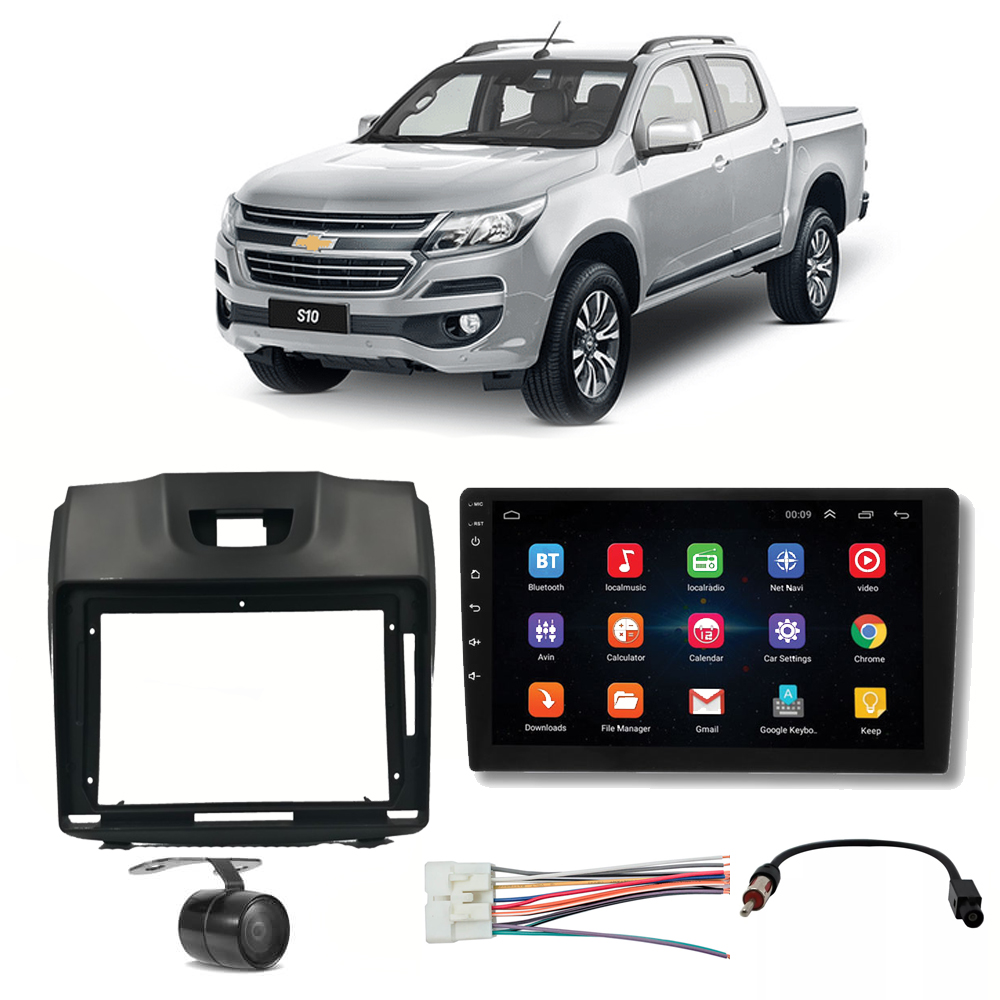 COMP Kit Central Multimídia H-tech Android 9" S10 2012 a 2015 + Chicotes + Moldura + Câmera - HT9120