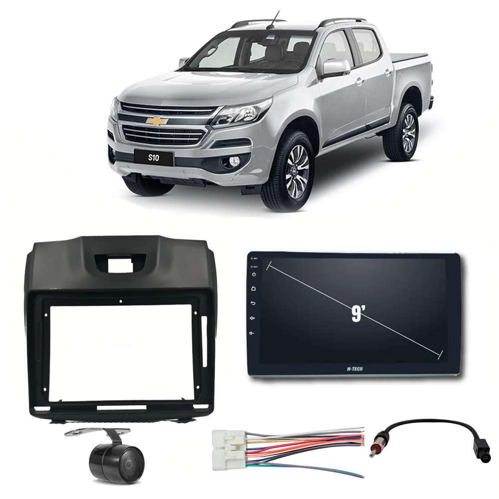COMP Kit Central Multimídia H-tech 9" S10 2012 até 2015 + Chicotes + Moldura + Câmera - HT9020