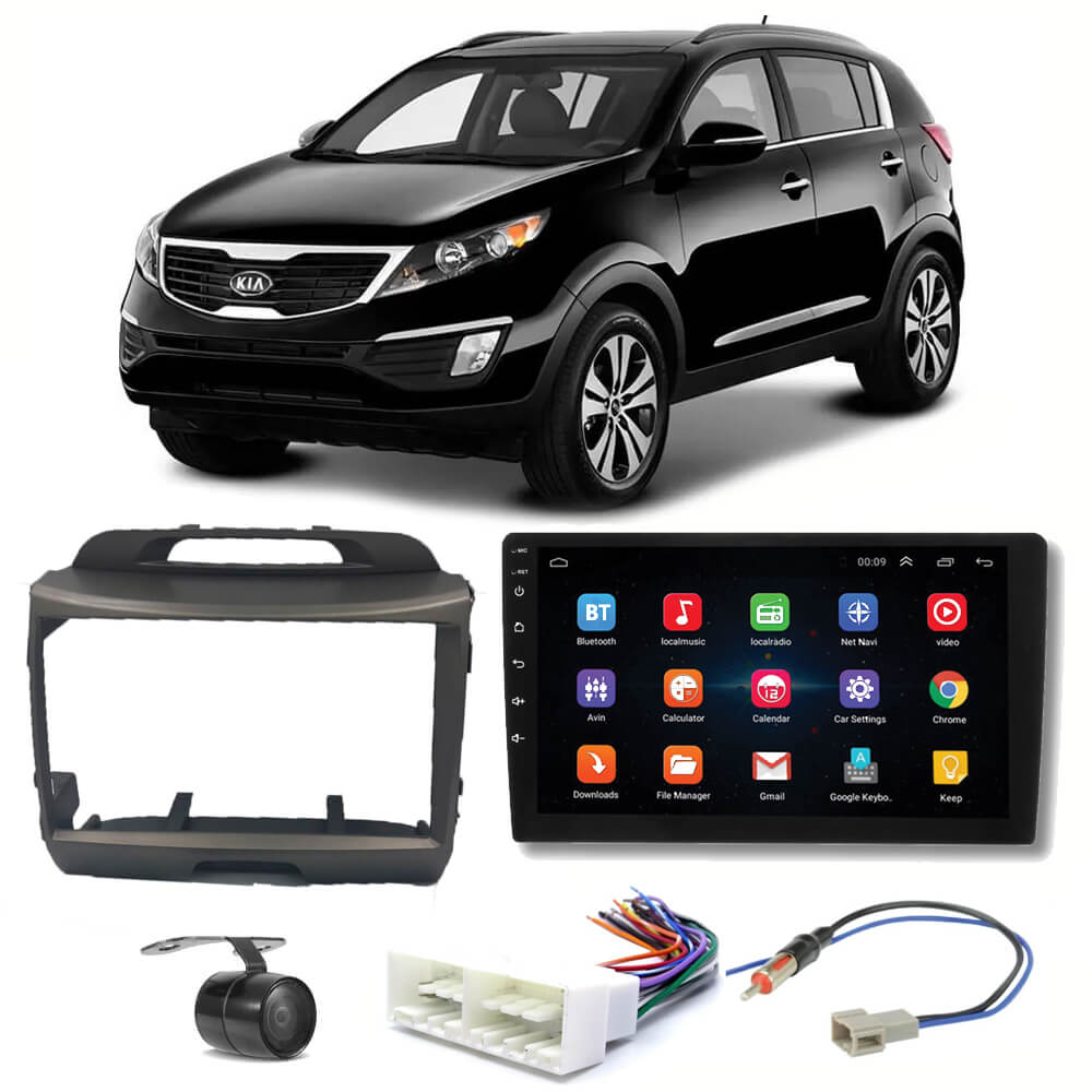 COMP Kit Central Multimídia H-tech Android 9" Sportage 2010 a 2015 + Chicotes + Moldura + Câmera - HT9120