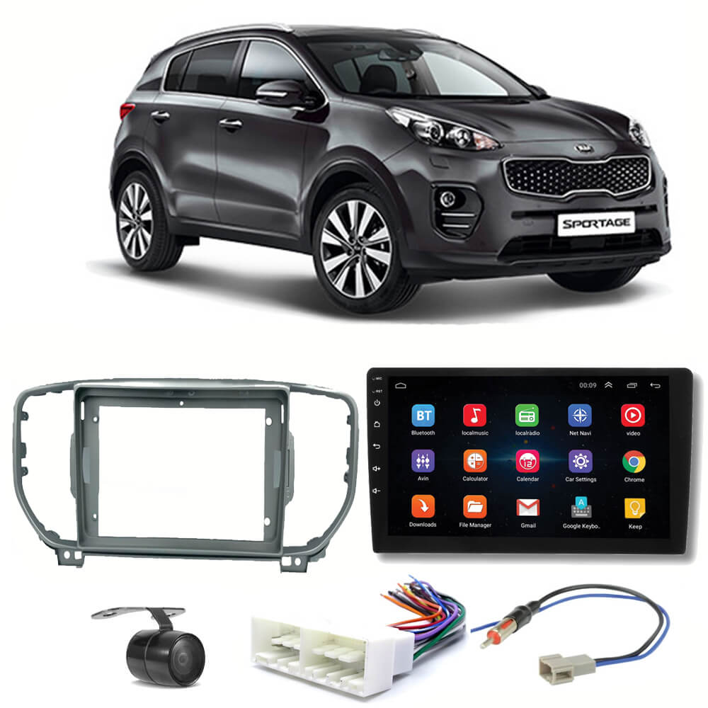 COMP Kit Central Multimídia H-tech Android 9" Sportage 2016 a 2018 + Chicotes + Moldura + Câmera - HT9120
