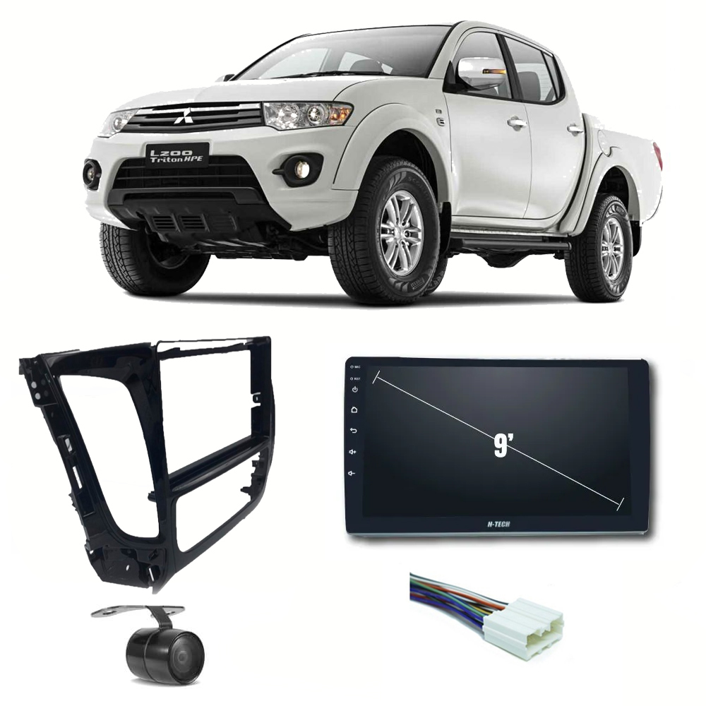 COMP Kit Central Multimídia H-tech 9" L200 2016 até 2020 + Chicotes + Moldura + Câmera - HT9020