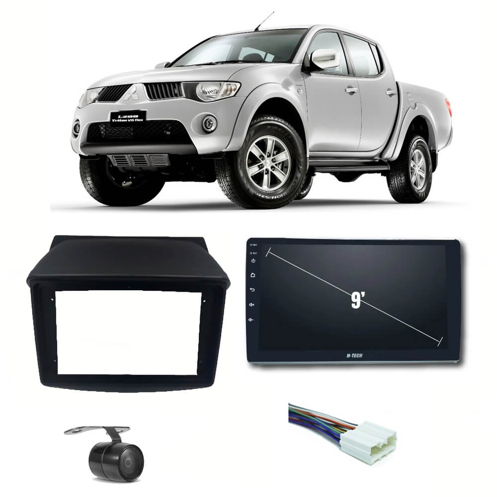 COMP Kit Central Multimídia H-tech 9" L200 Triton  2008 até 2015 + Chicotes + Moldura + Câmera - HT9020
