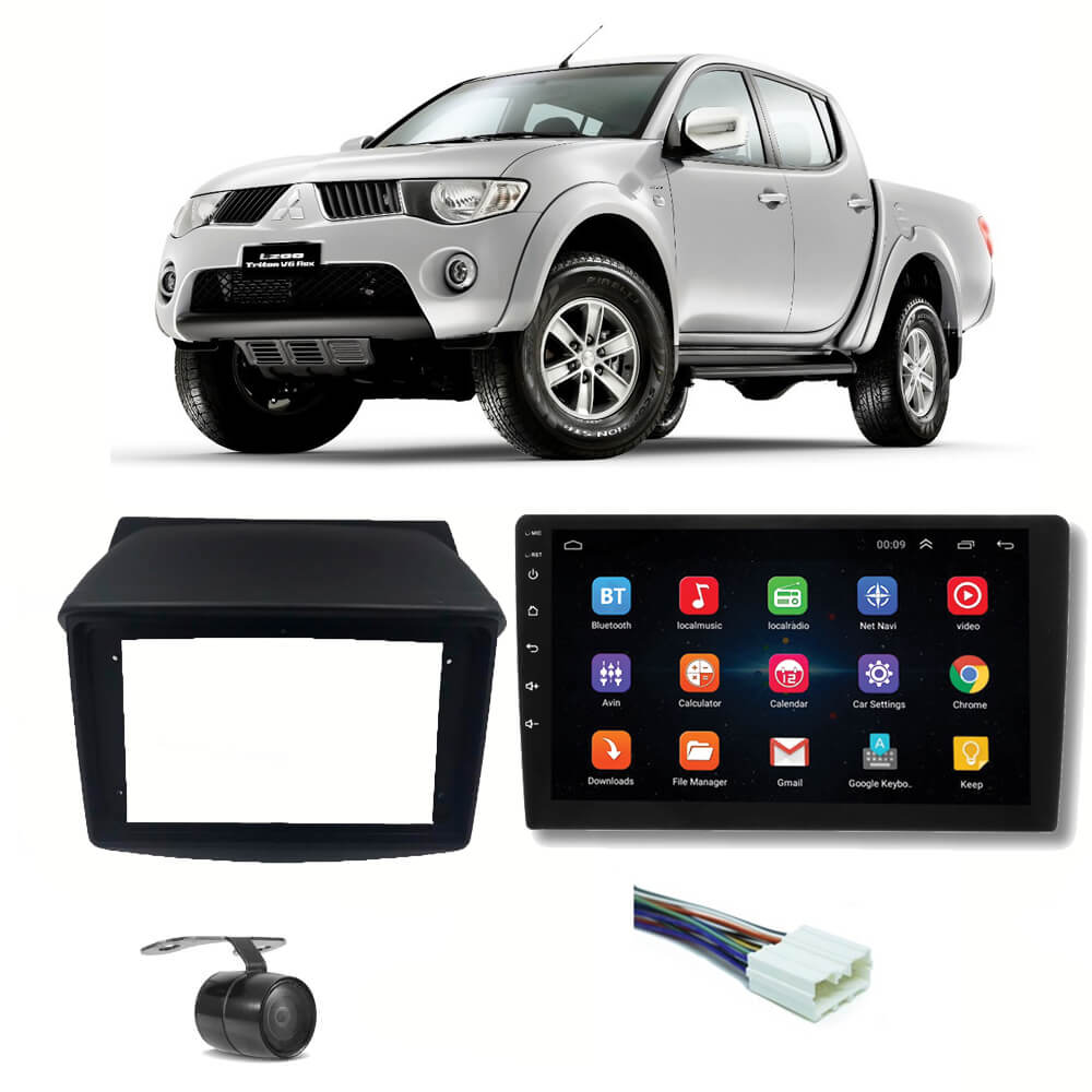 COMP Kit Central Multimídia H-tech Android 9" L200 Triton 2008 a 2015 + Chicotes + Moldura + Câmera - HT9120